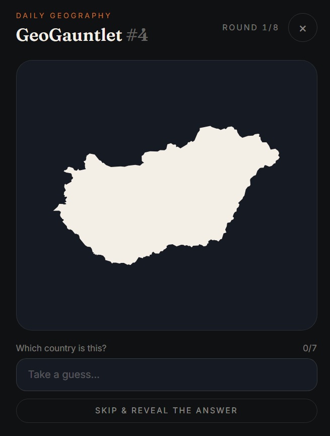 GeoGauntlet: naming the day's country from its silhouette